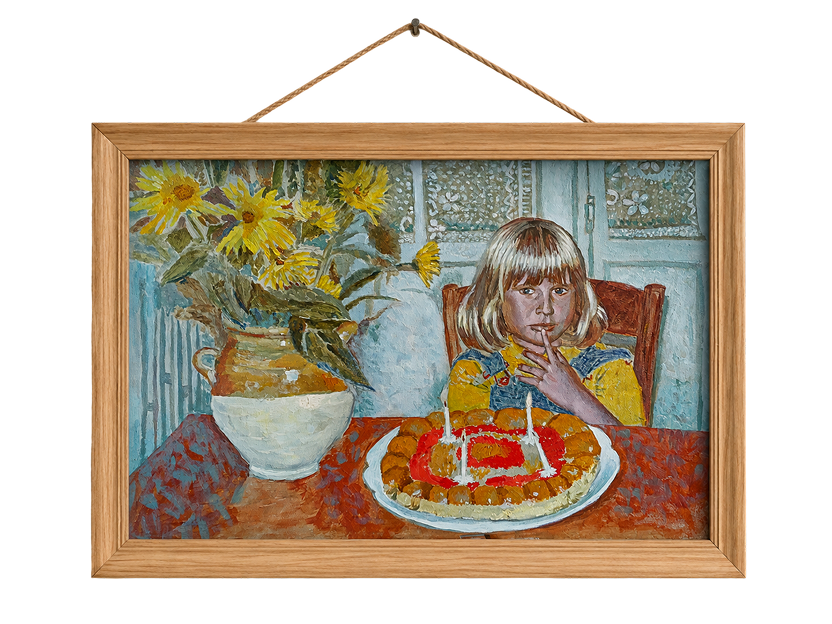 Peinture — fillette au gâteau